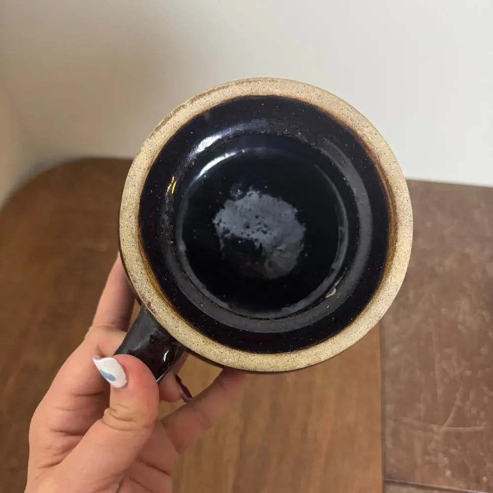 Vintage Antique Black Stoneware Bean Crock with‎ handle no lid planter Farmhouse